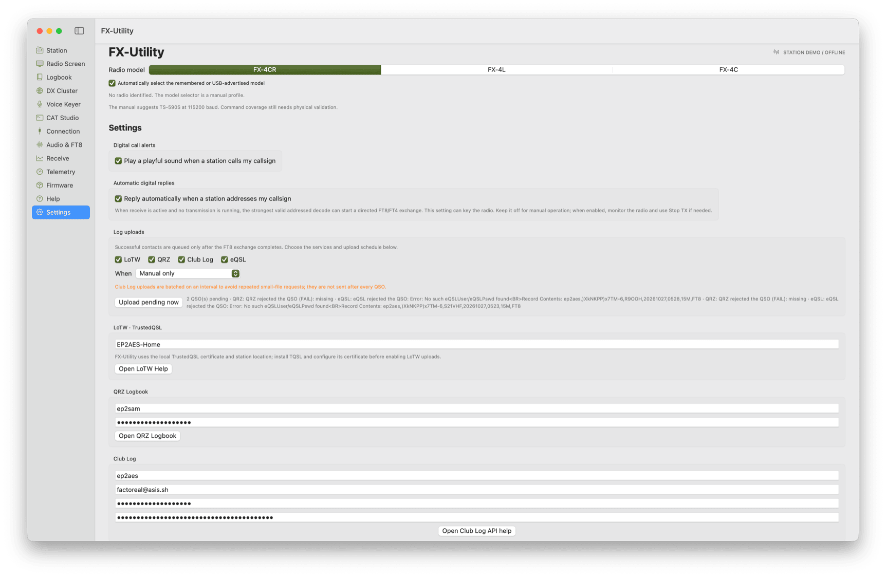 Settings and QSL Cloud Sync Accounts Screenshot