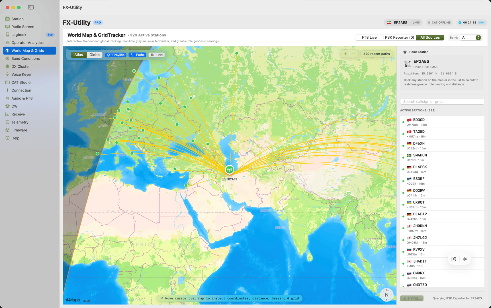 World Map and Solar Terminator Grayline Screenshot